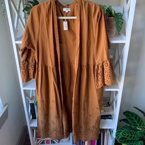 Boho camel eyelet cotton kimono-cover up-cardigan